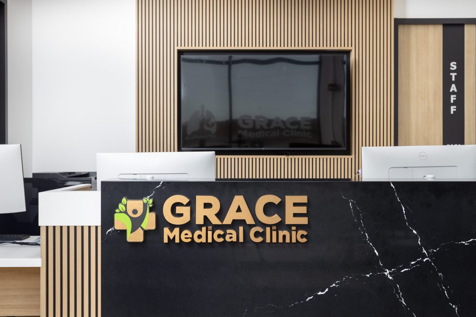 Grace Medical Clinic reception desk, Sage Hill Calgary