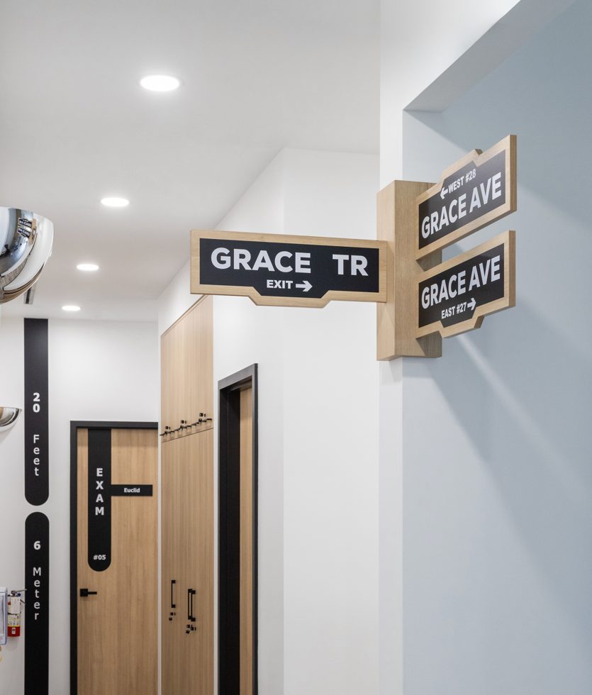 Grace Ave wayfinding signs inside Grace Medical Clinic